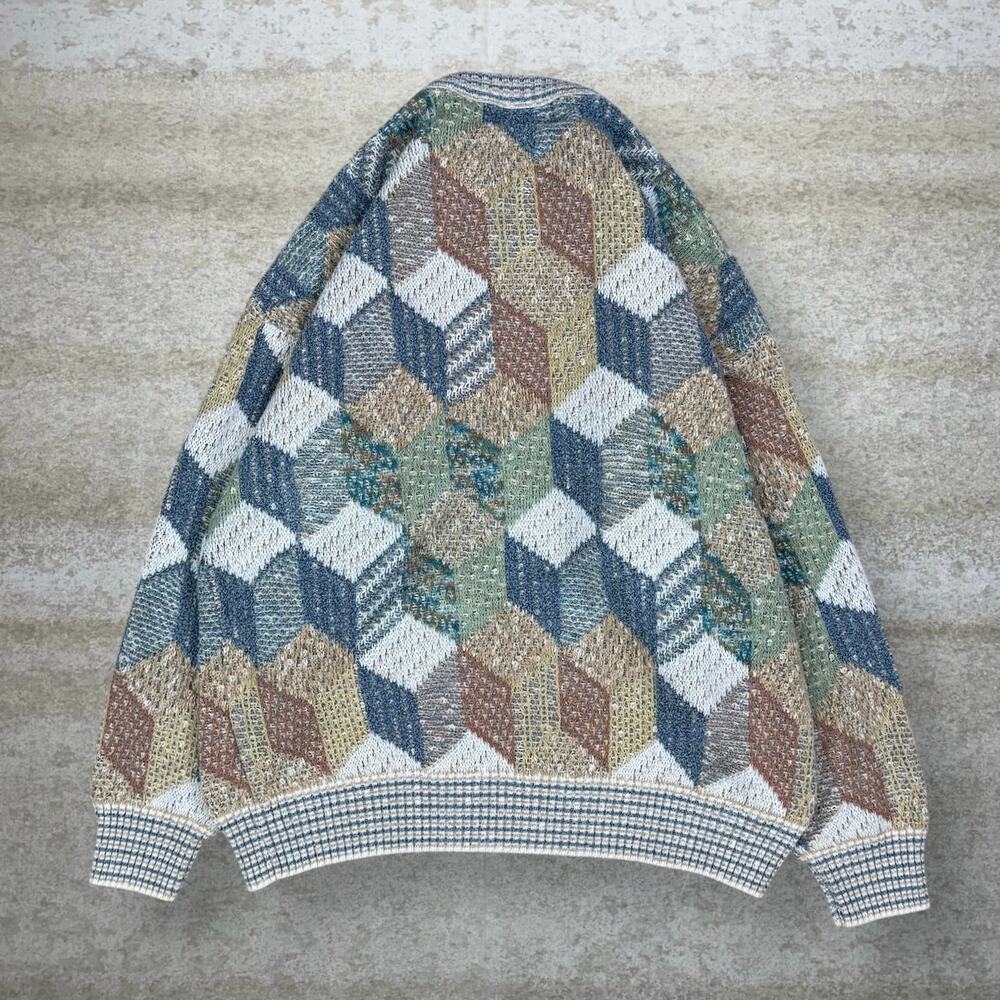 Vintage Sweater Geometric Pastel Acrylic Crewneck Pullover Made in Italy 90s - Picture 2 of 3